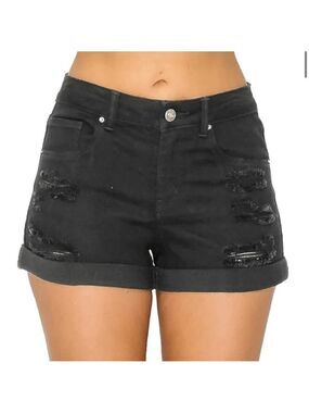 Wax Jean Distressed High Waist Mom Shorts